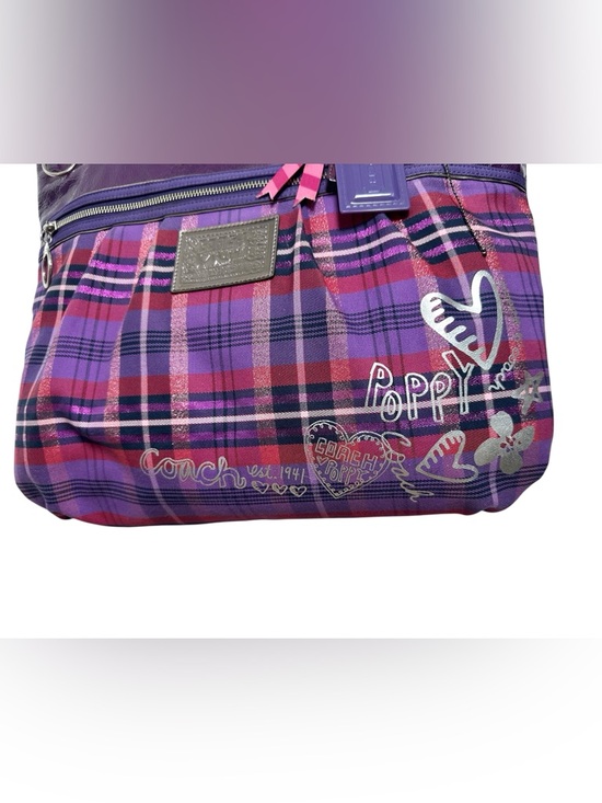 Coach Poppy Purple Tartan Plaid Tote - Picture 5 of 13